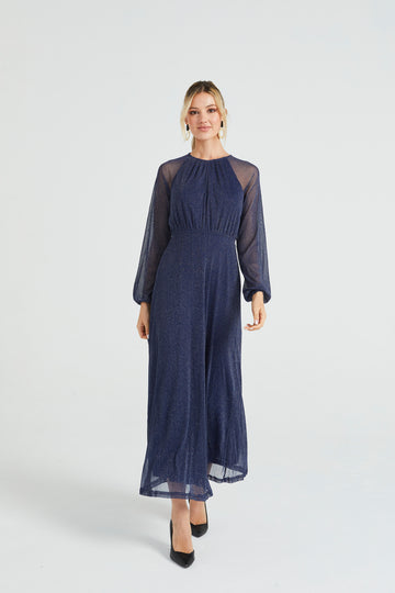 Sparkly Lurex Flickering Chiffon Long Sleeve Maxi Angeleye